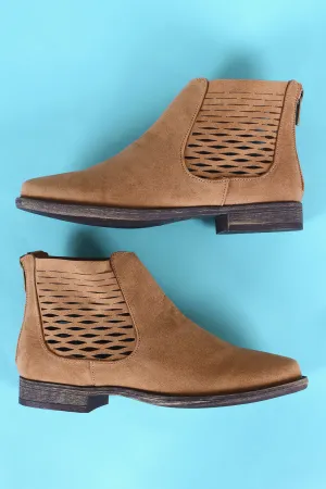 Bamboo Side Perforated Flat Ankle Boots