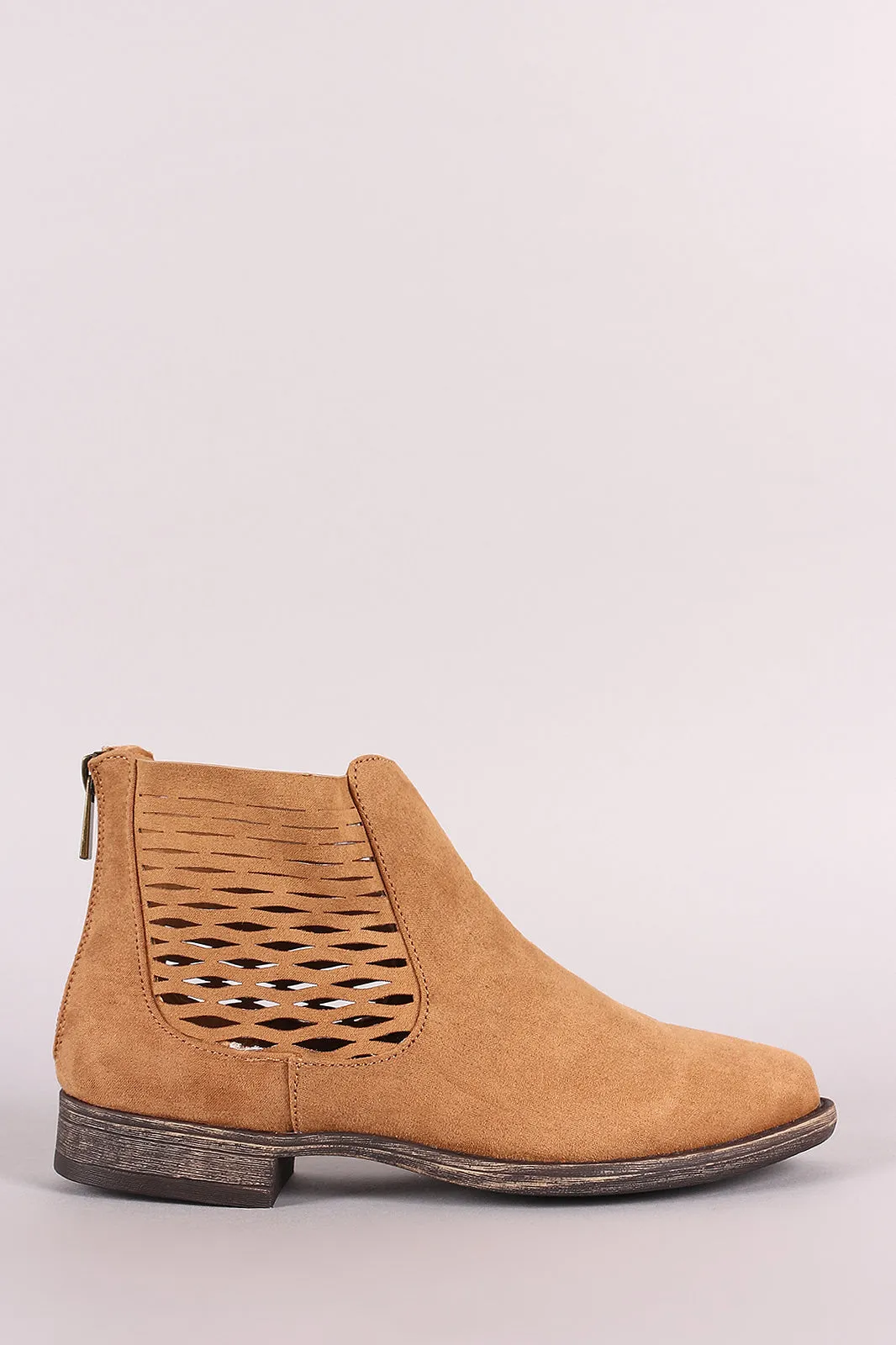 Bamboo Side Perforated Flat Ankle Boots
