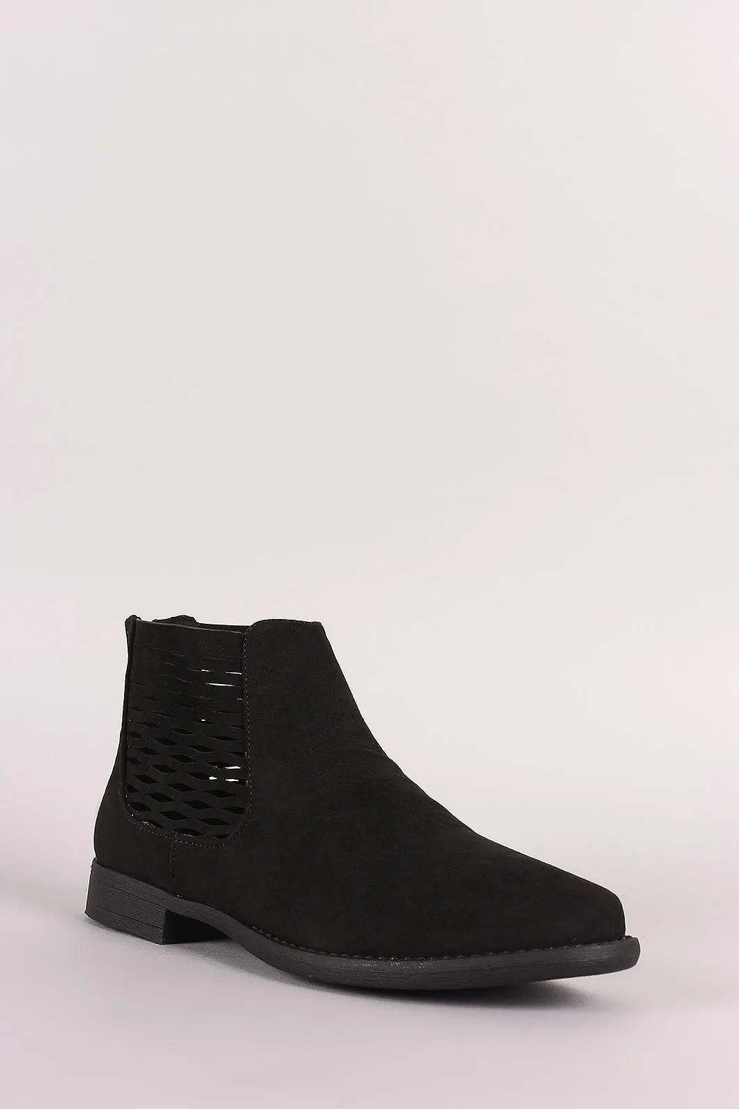 Bamboo Side Perforated Flat Ankle Boots