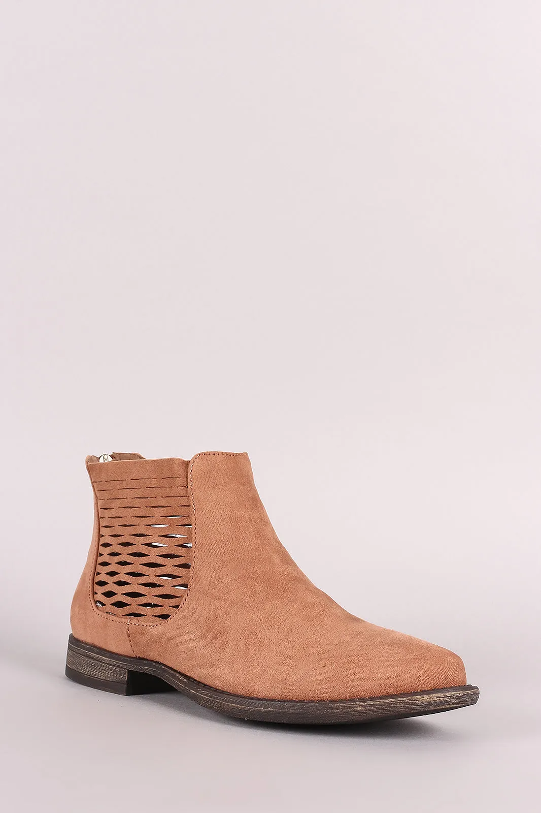 Bamboo Side Perforated Flat Ankle Boots