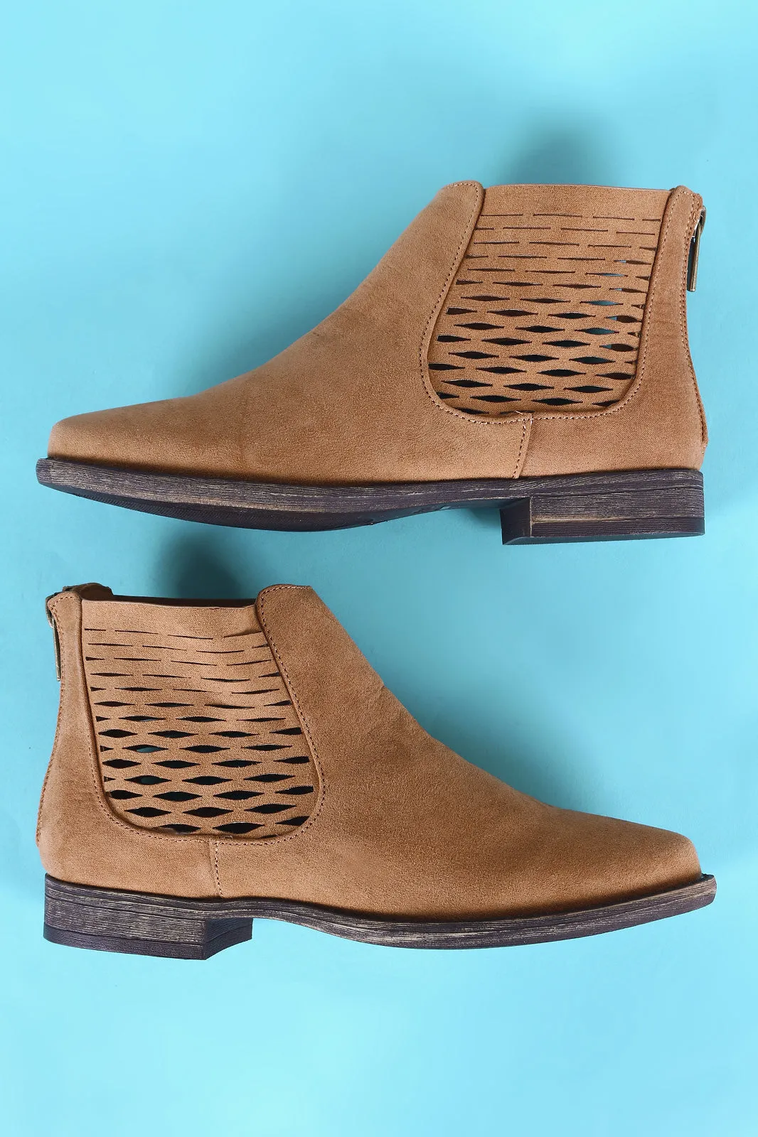 Bamboo Side Perforated Flat Ankle Boots