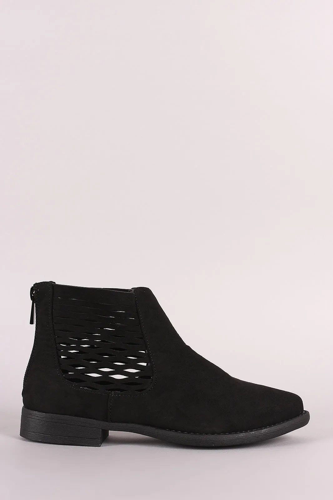 Bamboo Side Perforated Flat Ankle Boots
