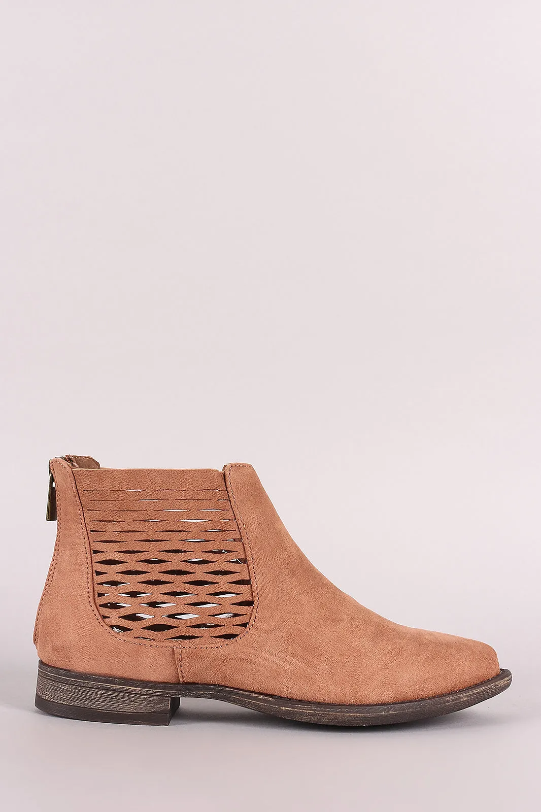 Bamboo Side Perforated Flat Ankle Boots