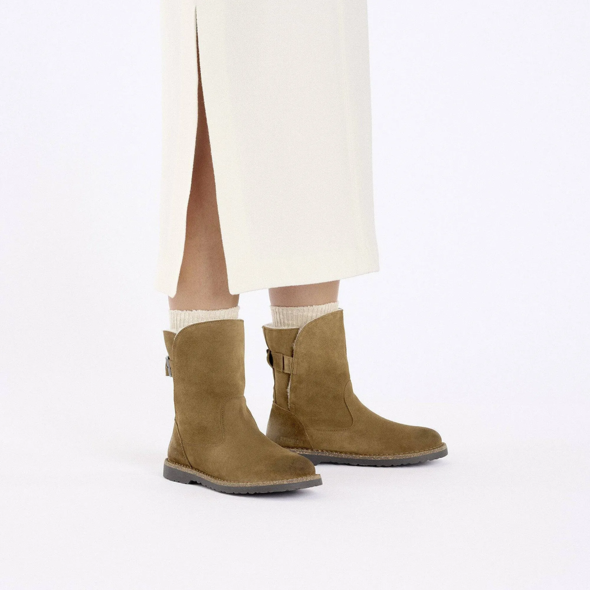 Birkenstock Uppsala Chukka Shearling Suede Ladies Dark Tea Suede Slip On Ankle Boots