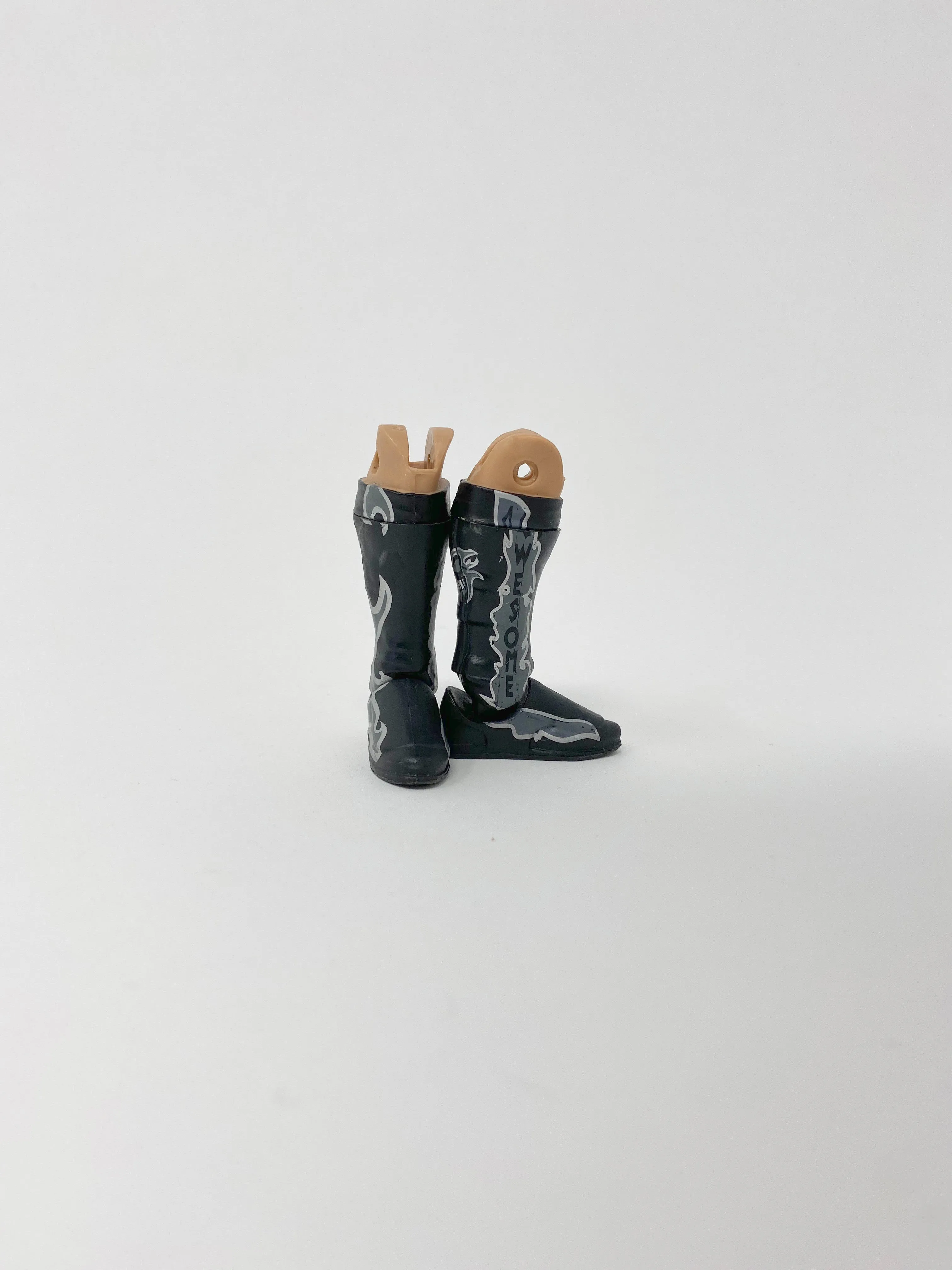 Black Kickpads Boots with Gray and Silver Design