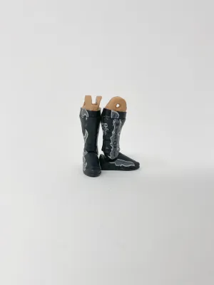 Black Kickpads Boots with Gray and Silver Design