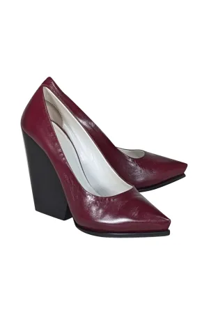 Celine - Maroon Leather Chunky Heel Pumps Sz 10