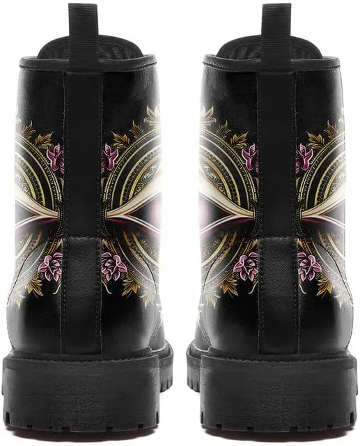 Combat Boots Skull Rock Lace-Up Ankle Booties Goth Platform Leather Work Boots Motorcycle Boots Winter Shoes for Men Women