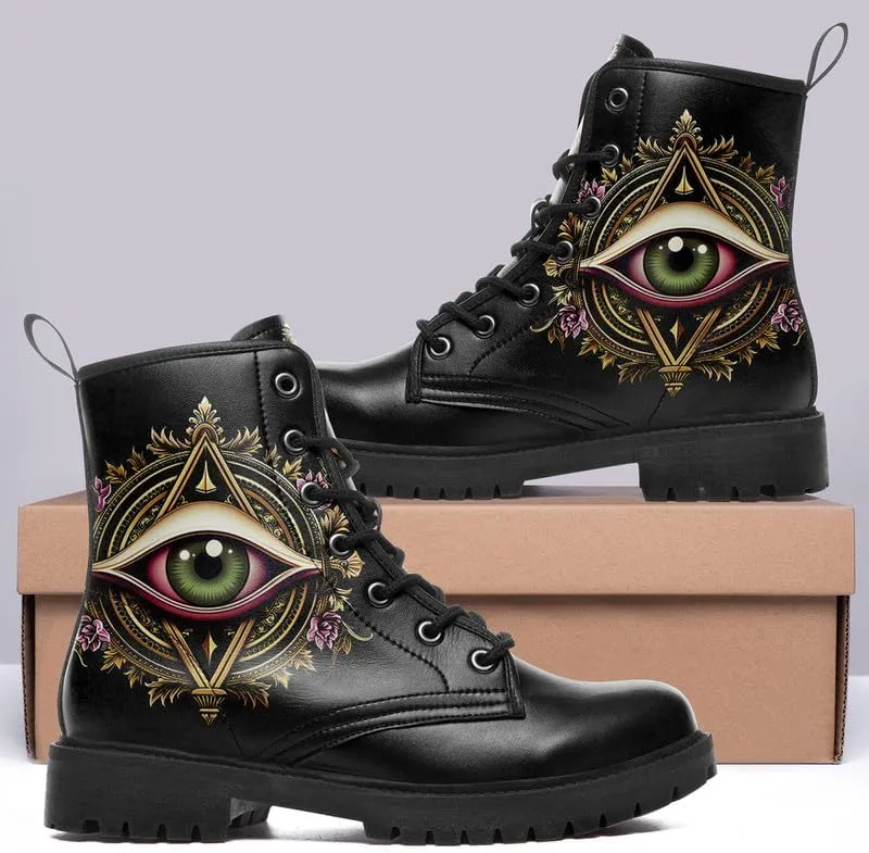 Combat Boots Skull Rock Lace-Up Ankle Booties Goth Platform Leather Work Boots Motorcycle Boots Winter Shoes for Men Women