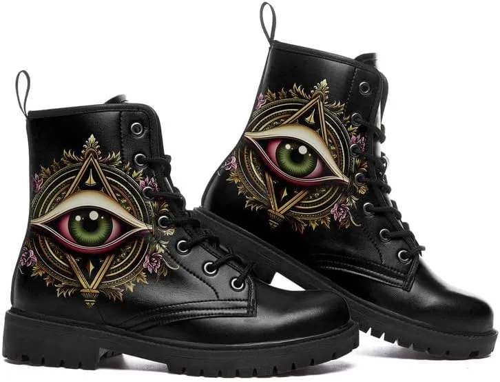 Combat Boots Skull Rock Lace-Up Ankle Booties Goth Platform Leather Work Boots Motorcycle Boots Winter Shoes for Men Women