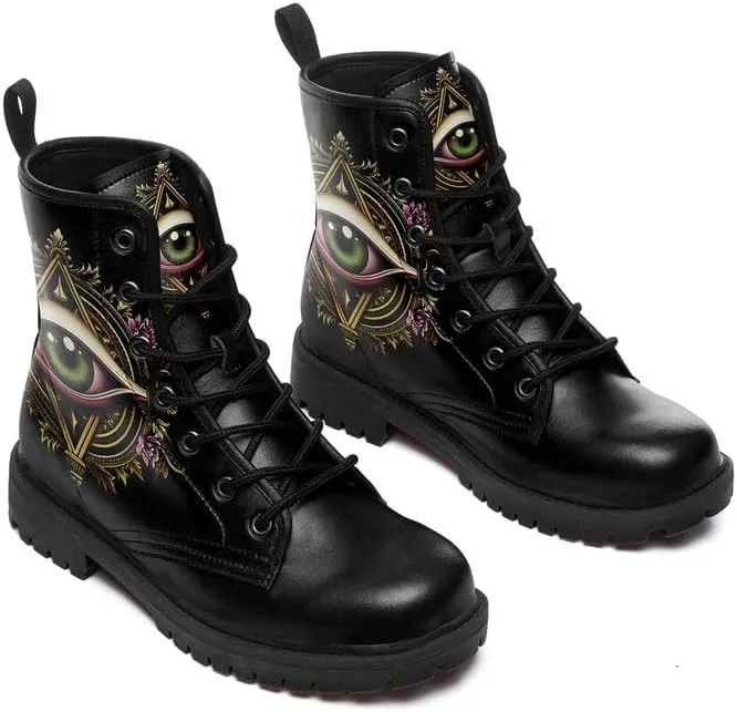 Combat Boots Skull Rock Lace-Up Ankle Booties Goth Platform Leather Work Boots Motorcycle Boots Winter Shoes for Men Women