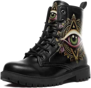 Combat Boots Skull Rock Lace-Up Ankle Booties Goth Platform Leather Work Boots Motorcycle Boots Winter Shoes for Men Women