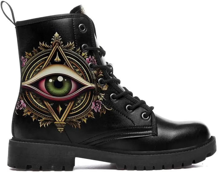 Combat Boots Skull Rock Lace-Up Ankle Booties Goth Platform Leather Work Boots Motorcycle Boots Winter Shoes for Men Women