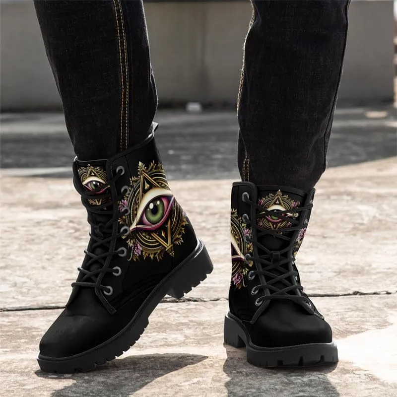 Combat Boots Skull Rock Lace-Up Ankle Booties Goth Platform Leather Work Boots Motorcycle Boots Winter Shoes for Men Women