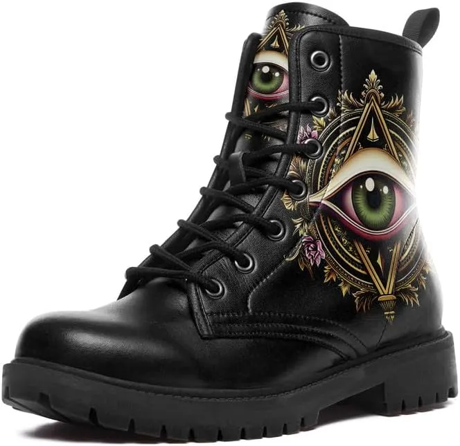 Combat Boots Skull Rock Lace-Up Ankle Booties Goth Platform Leather Work Boots Motorcycle Boots Winter Shoes for Men Women