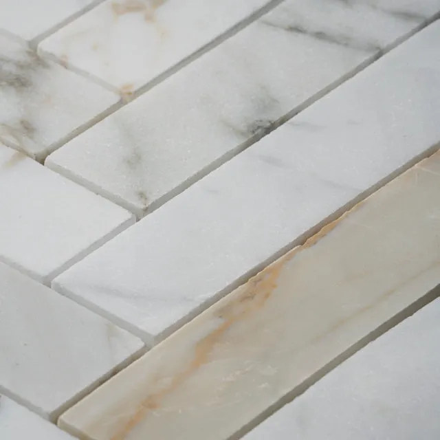 Cottesloe Calacatta Gold Herringbone Honed Marble Mosaic Tile 35x150mm Sample