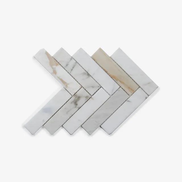 Cottesloe Calacatta Gold Herringbone Honed Marble Mosaic Tile 35x150mm Sample