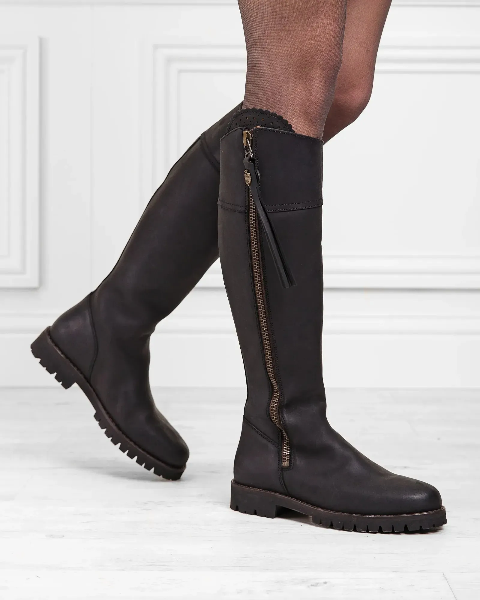 Explorer Black Leather Waterproof Knee-High Boots