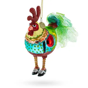 Farmyard Fashionista: Hen In Dress And Shoes - Blown Glass Christmas Ornament