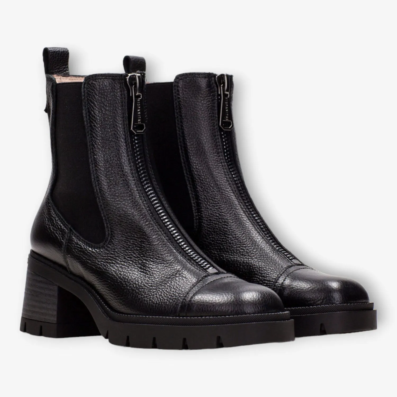 Hispanitas Ankle Boot Everest Black with Track Sole and Front Zipper
