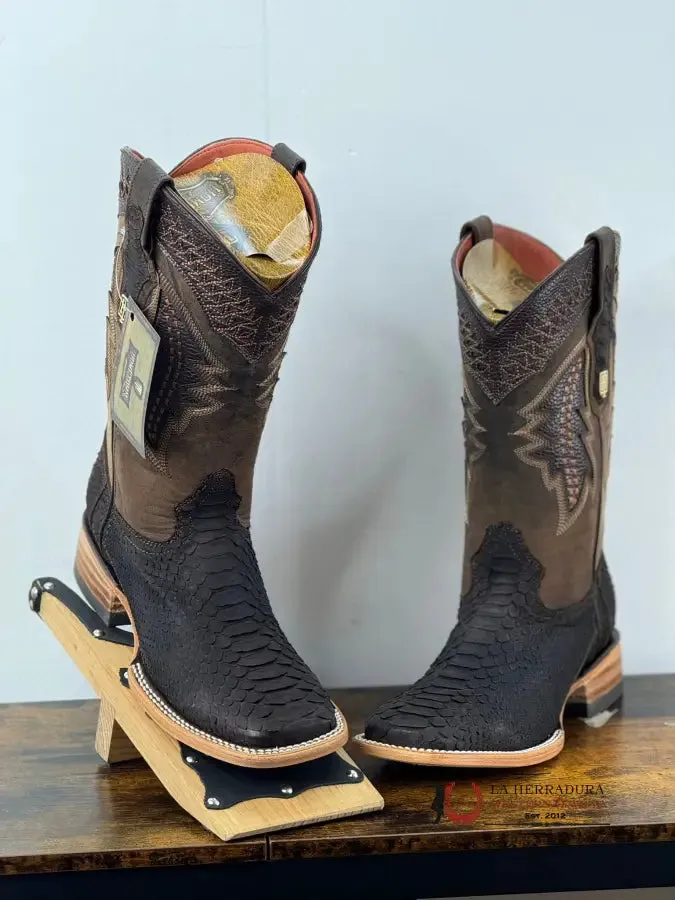 HOMETOWN MEN PYTHON BROWN MATTE SQUARE TOE