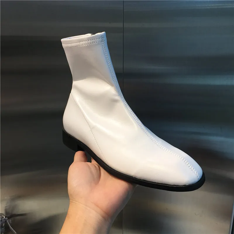 LUXE DESIGN FLAT ANKLE BOOTS WITH SIDE ZIP FASTENING