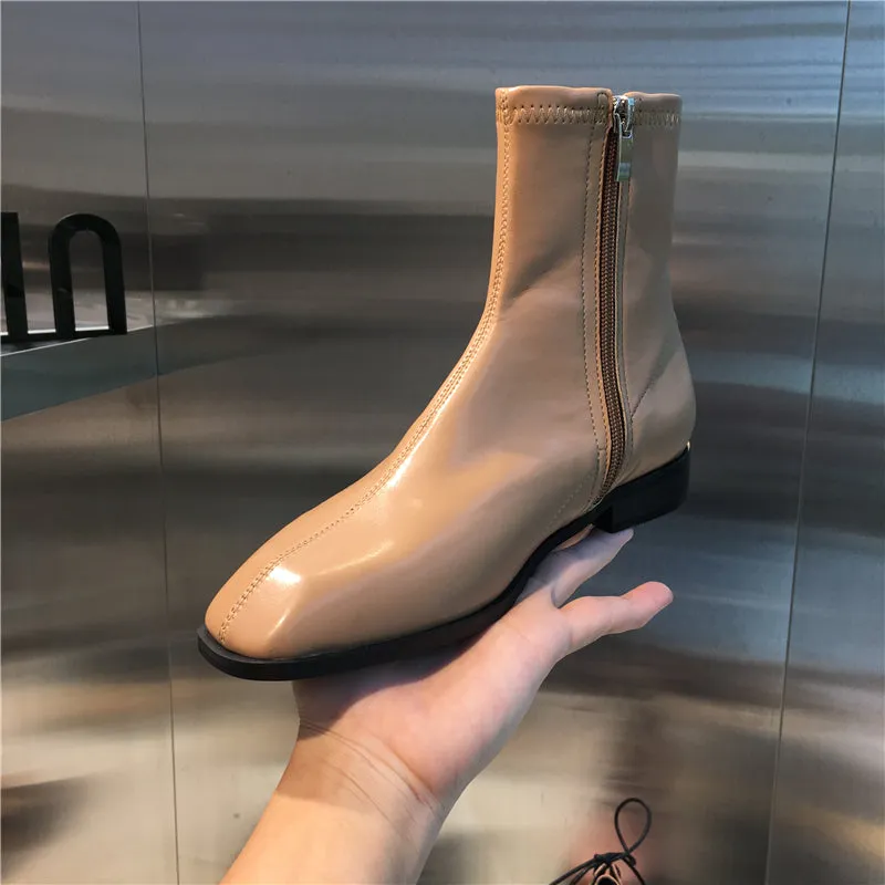 LUXE DESIGN FLAT ANKLE BOOTS WITH SIDE ZIP FASTENING