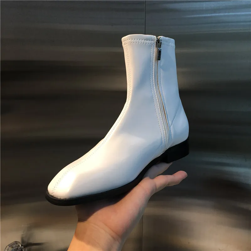 LUXE DESIGN FLAT ANKLE BOOTS WITH SIDE ZIP FASTENING