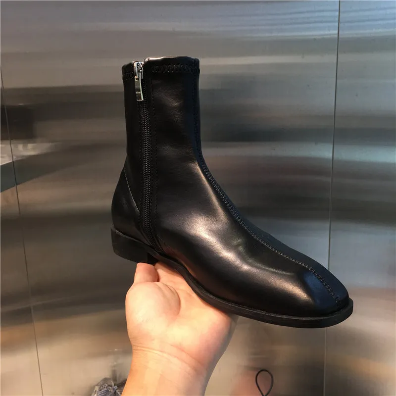 LUXE DESIGN FLAT ANKLE BOOTS WITH SIDE ZIP FASTENING