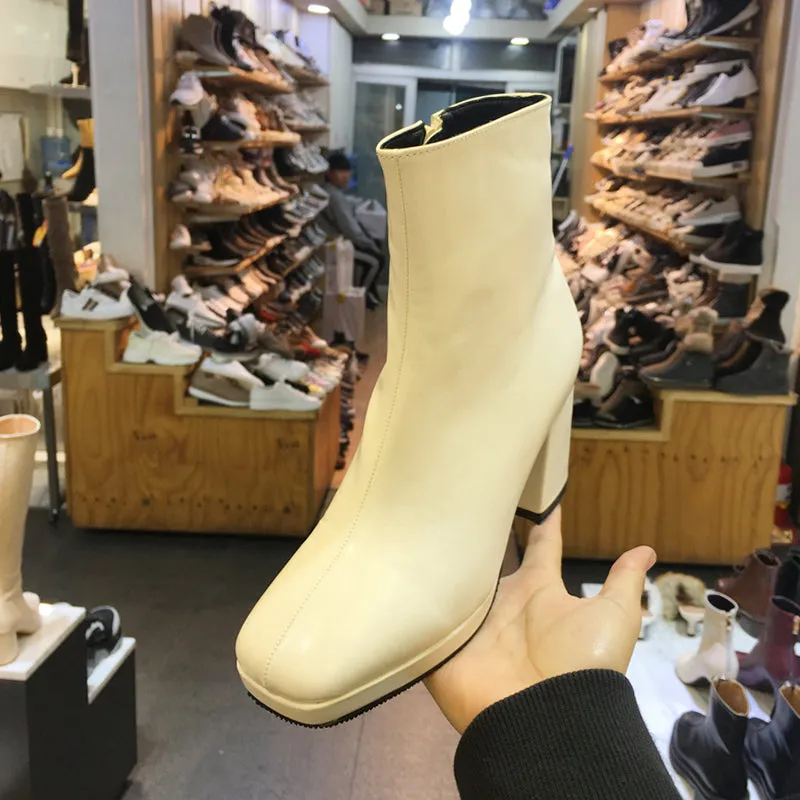 LUXE SEVEN DESIGN PATENT HEELED ANKLE BOOTS