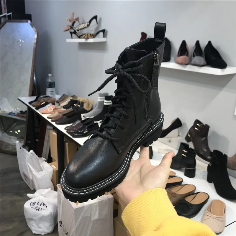 LUXE SEVEN DESIGN SIDE TAPE LACE UP WORKER BOOT