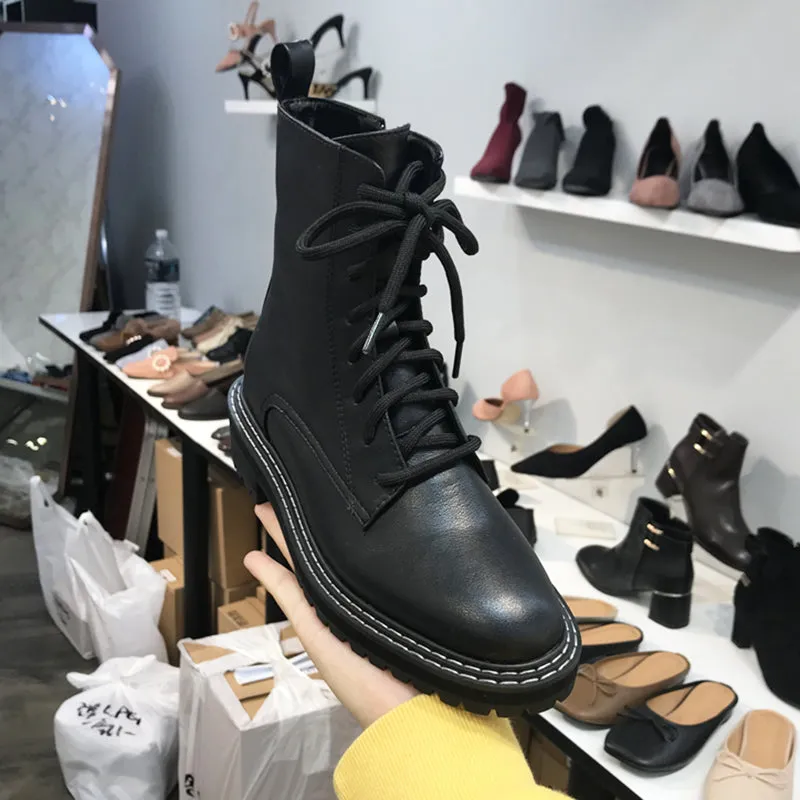 LUXE SEVEN DESIGN SIDE TAPE LACE UP WORKER BOOT