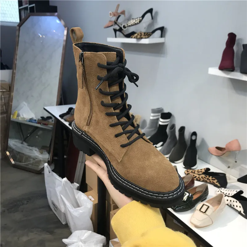 LUXE SEVEN DESIGN SIDE TAPE LACE UP WORKER BOOT