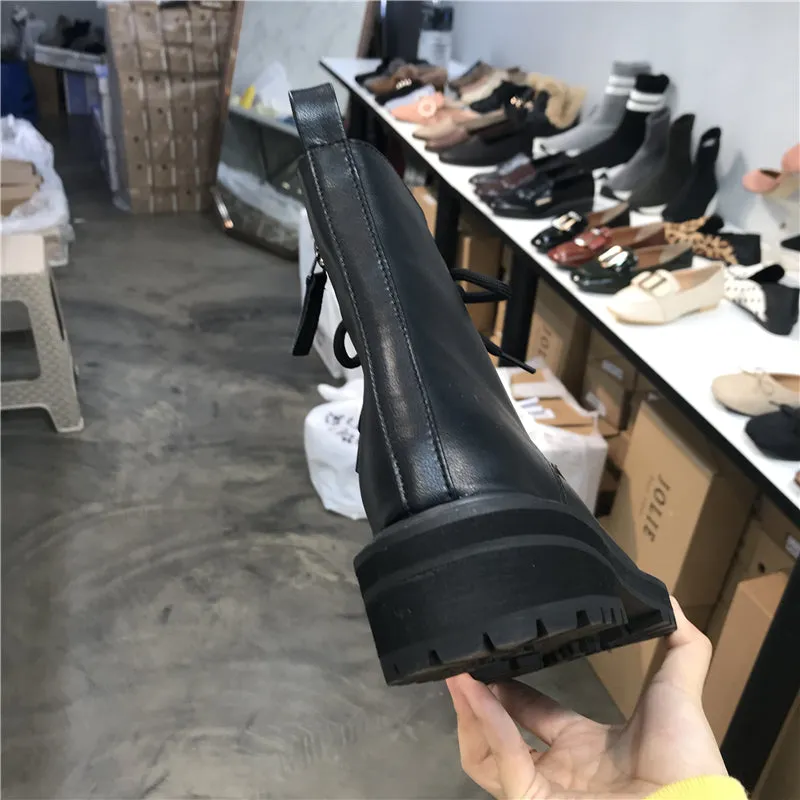 LUXE SEVEN DESIGN SIDE TAPE LACE UP WORKER BOOT