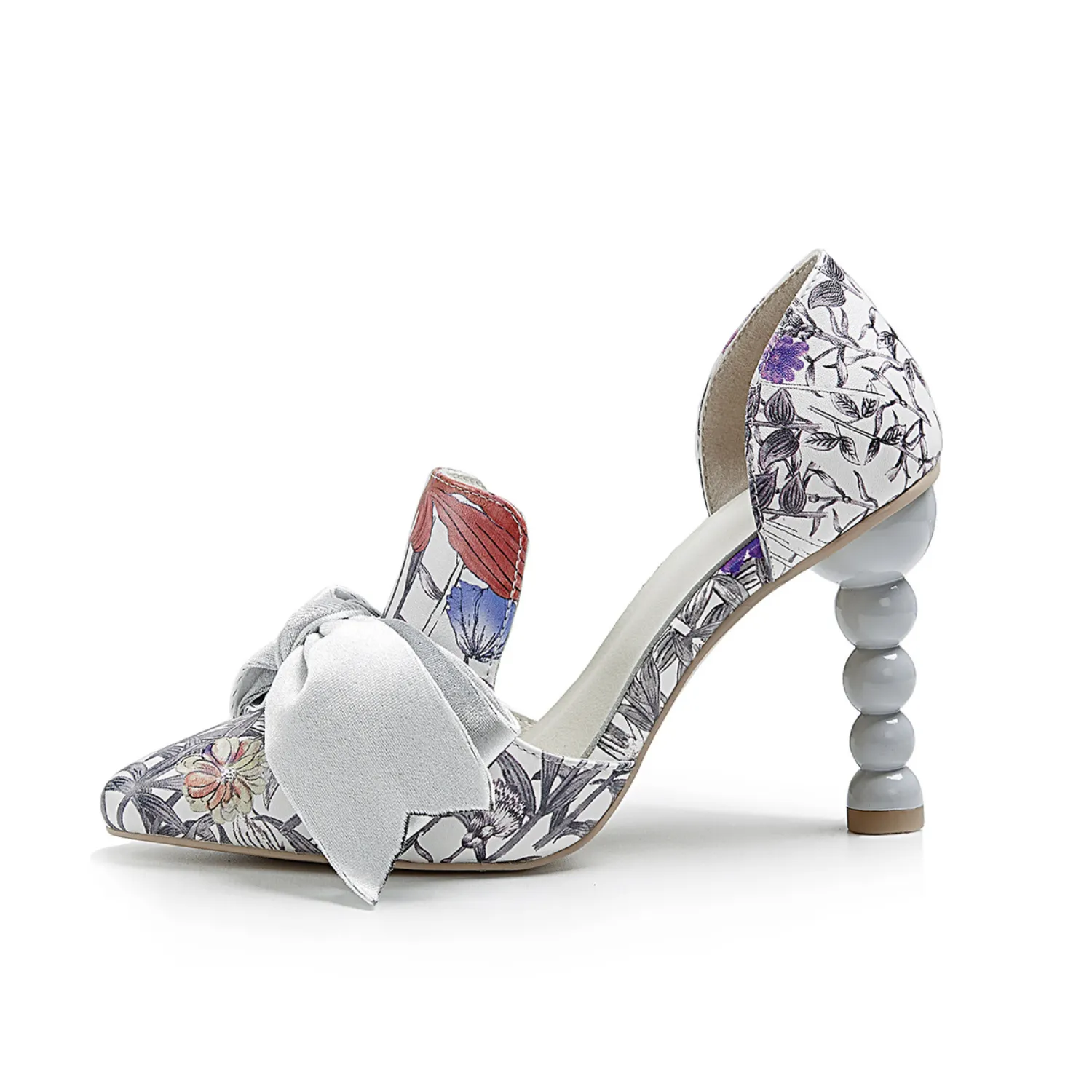 Nantes Slip On French Pumps with Bowtie - Floral