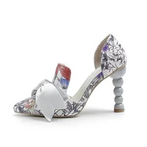 Nantes Slip On French Pumps with Bowtie - Floral
