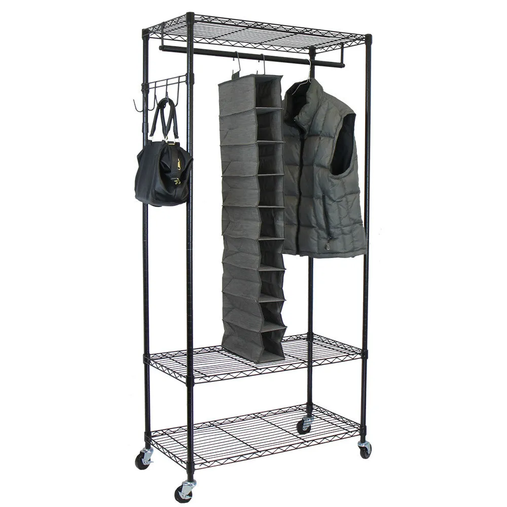 Oceanstar Adjustable Shelving Rack with Hooks, Black GRS1514
