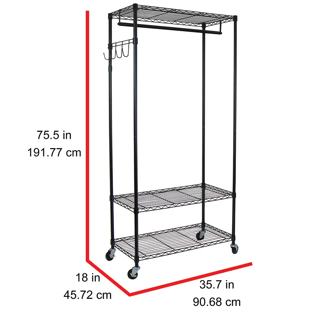 Oceanstar Adjustable Shelving Rack with Hooks, Black GRS1514
