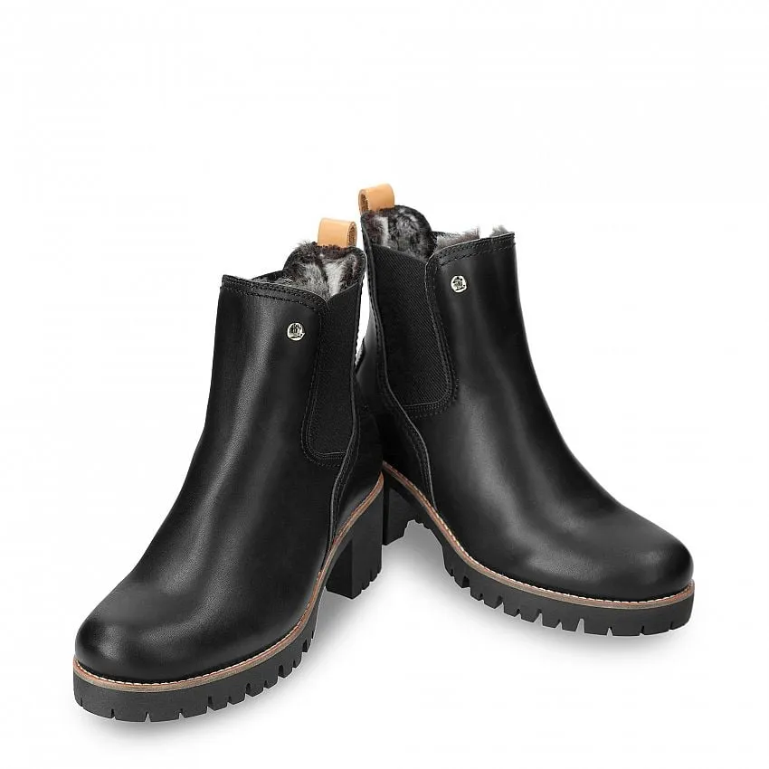 PANAMA JACK PIA TRAV LEATHER ANKLE BOOTS IN BLACK NAPPA