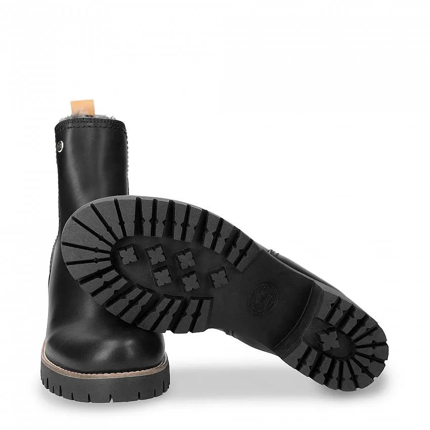 PANAMA JACK PIA TRAV LEATHER ANKLE BOOTS IN BLACK NAPPA