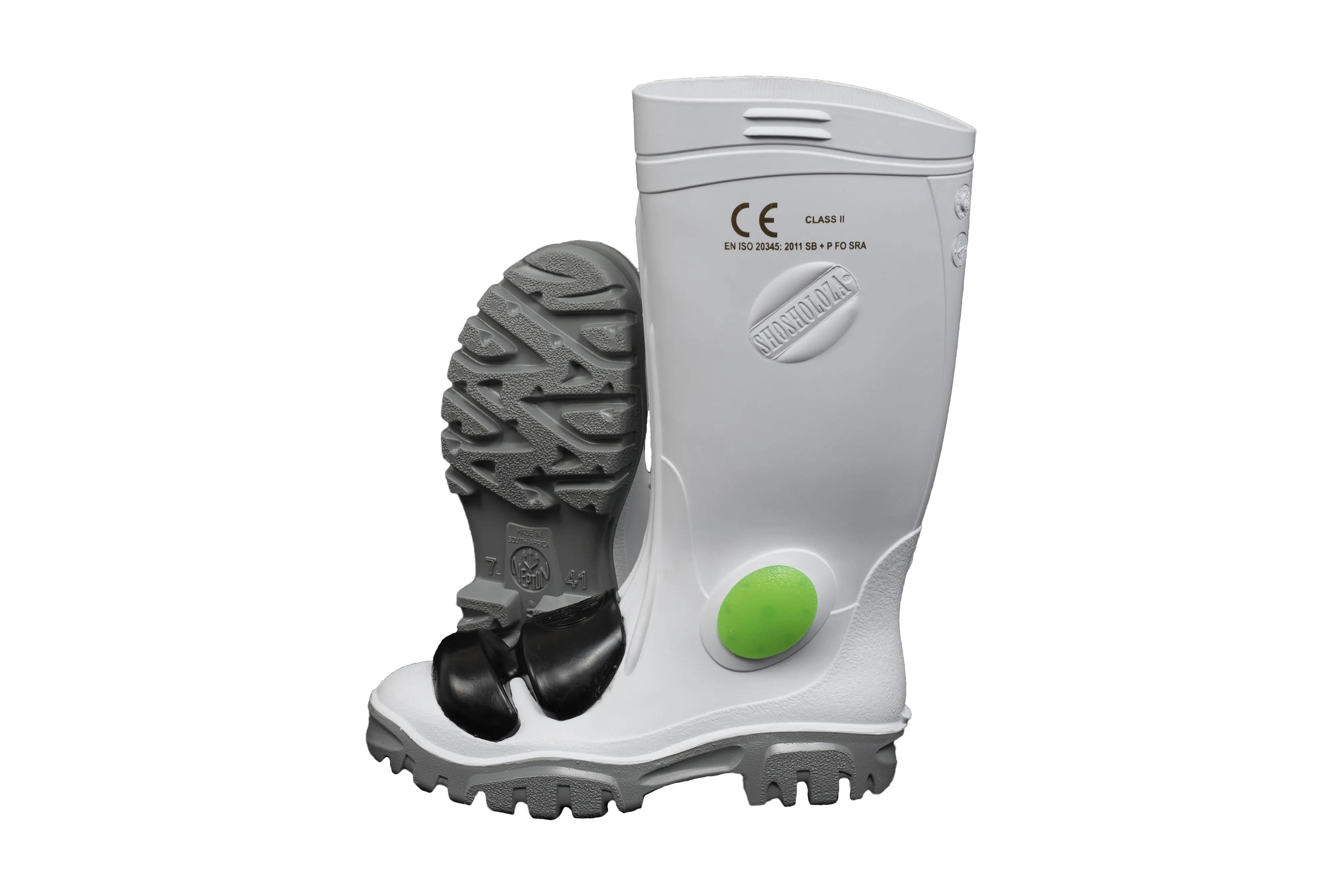 Stimela Gumboot White Grey Steel Toe Cap   Steel Midsole   Metatarsal Protector Gumboot