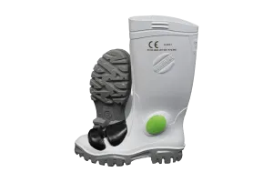 Stimela Gumboot White Grey Steel Toe Cap   Steel Midsole   Metatarsal Protector Gumboot