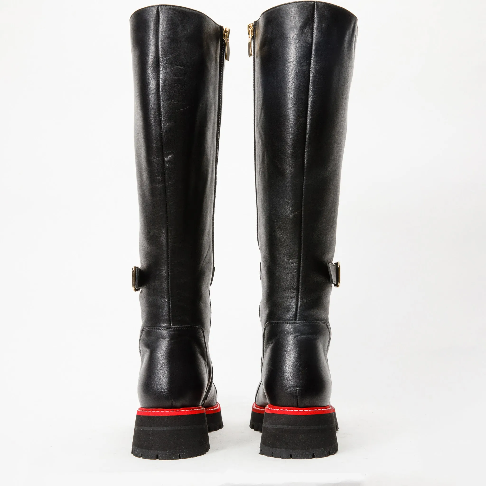 The Istinye Black Leather Knee High Lace-Up Women Boot Limited Edition