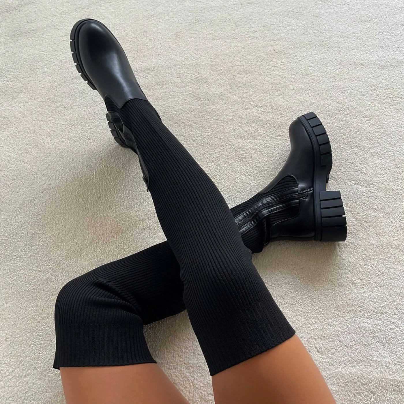 Thigh High Stretch Knit Boots kodez