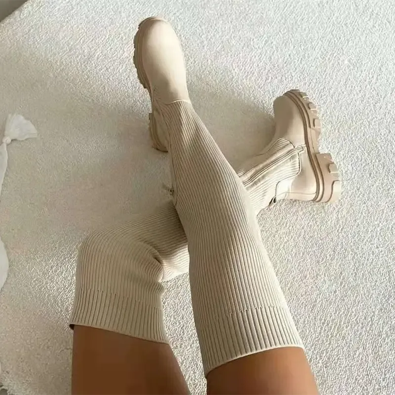 Thigh High Stretch Knit Boots kodez