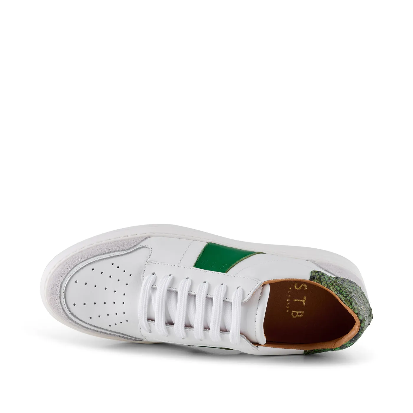 Vinca sneaker leather - WHITE/GREEN MULTI