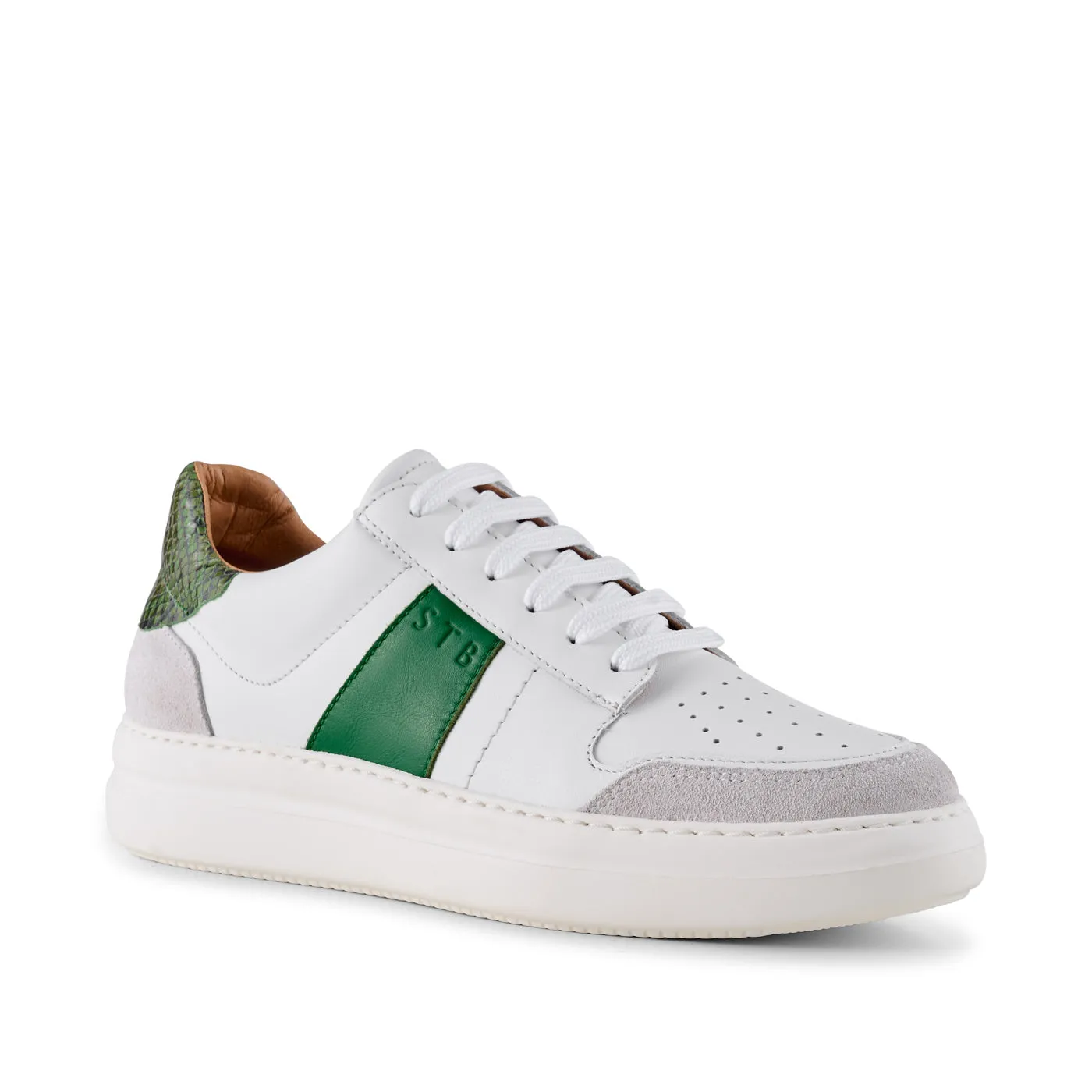 Vinca sneaker leather - WHITE/GREEN MULTI