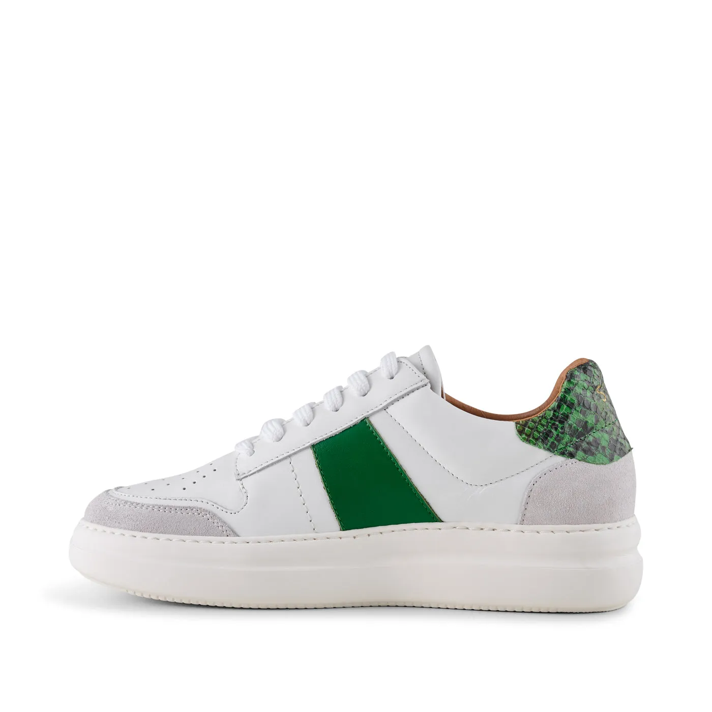 Vinca sneaker leather - WHITE/GREEN MULTI