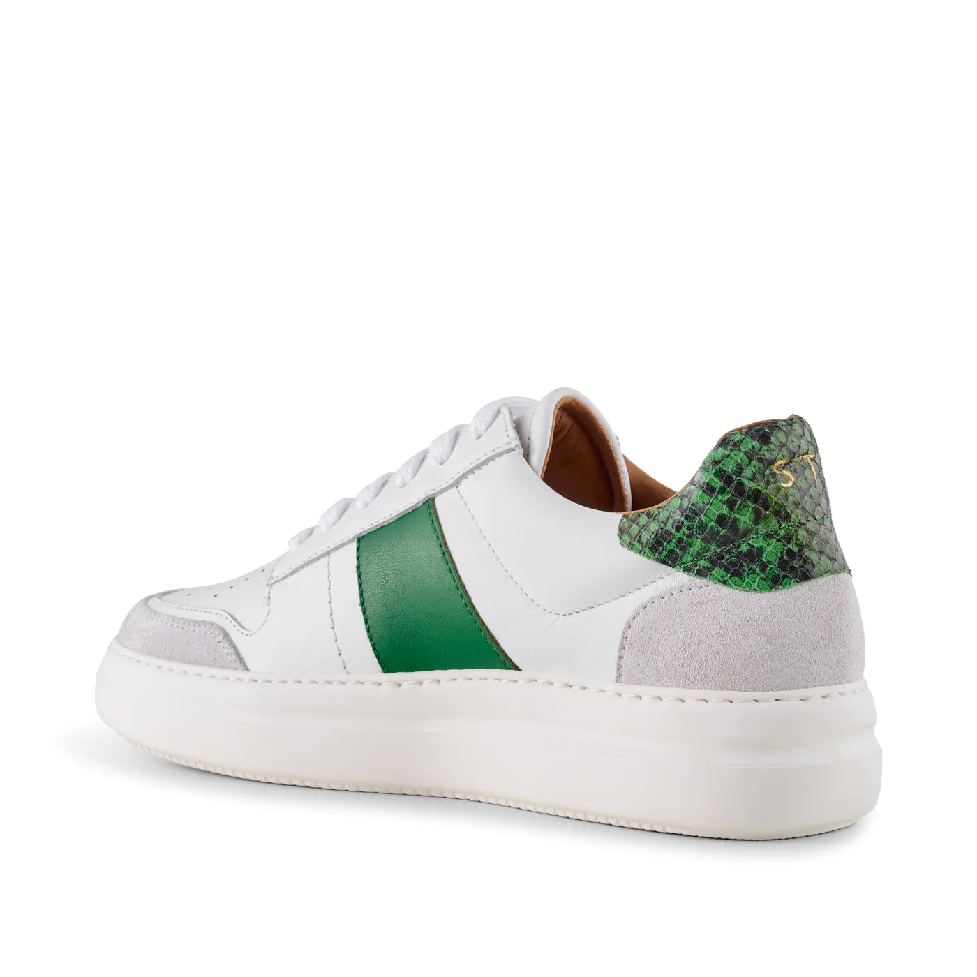 Vinca sneaker leather - WHITE/GREEN MULTI