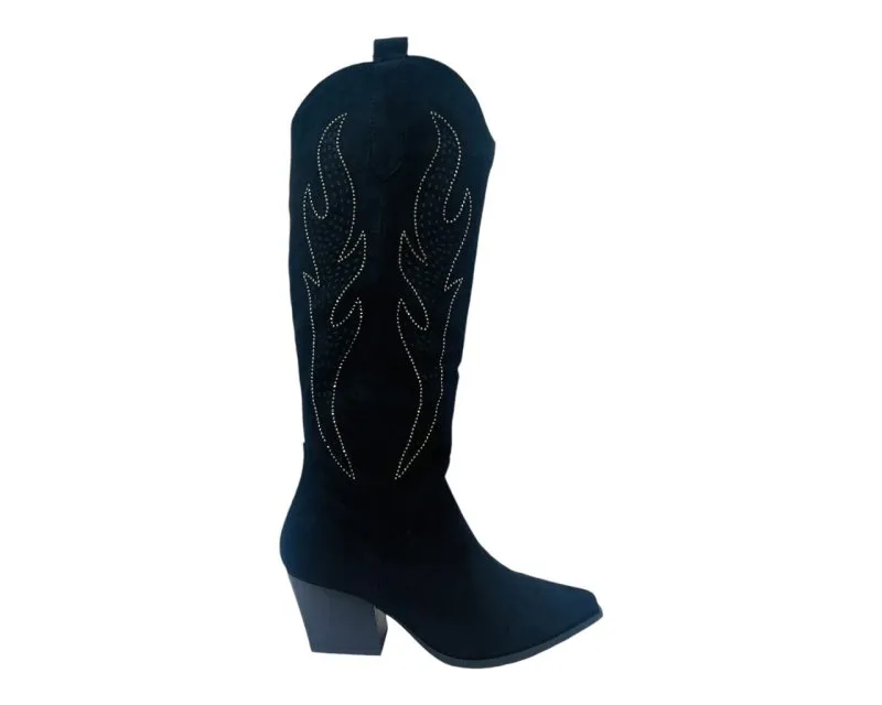 Western Cowboy Faux Suede Knee High Boots